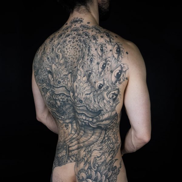 Detailed tattoo by Alex Rufio showcasing clean lines and strong composition, blending illustrative and realistic styles. Inspired by European Renaissance and postwar artists, Alex’s work balances classic influences with modern execution, creating timeless custom pieces.