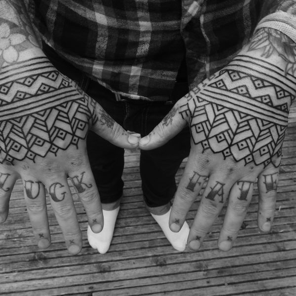 Decorative Fine line hand tattoos by Jim Macairt. Jim Macairt has over 35 years experience tattooing and is now based at Nowhere Tattoo Studio, working on Sundays.